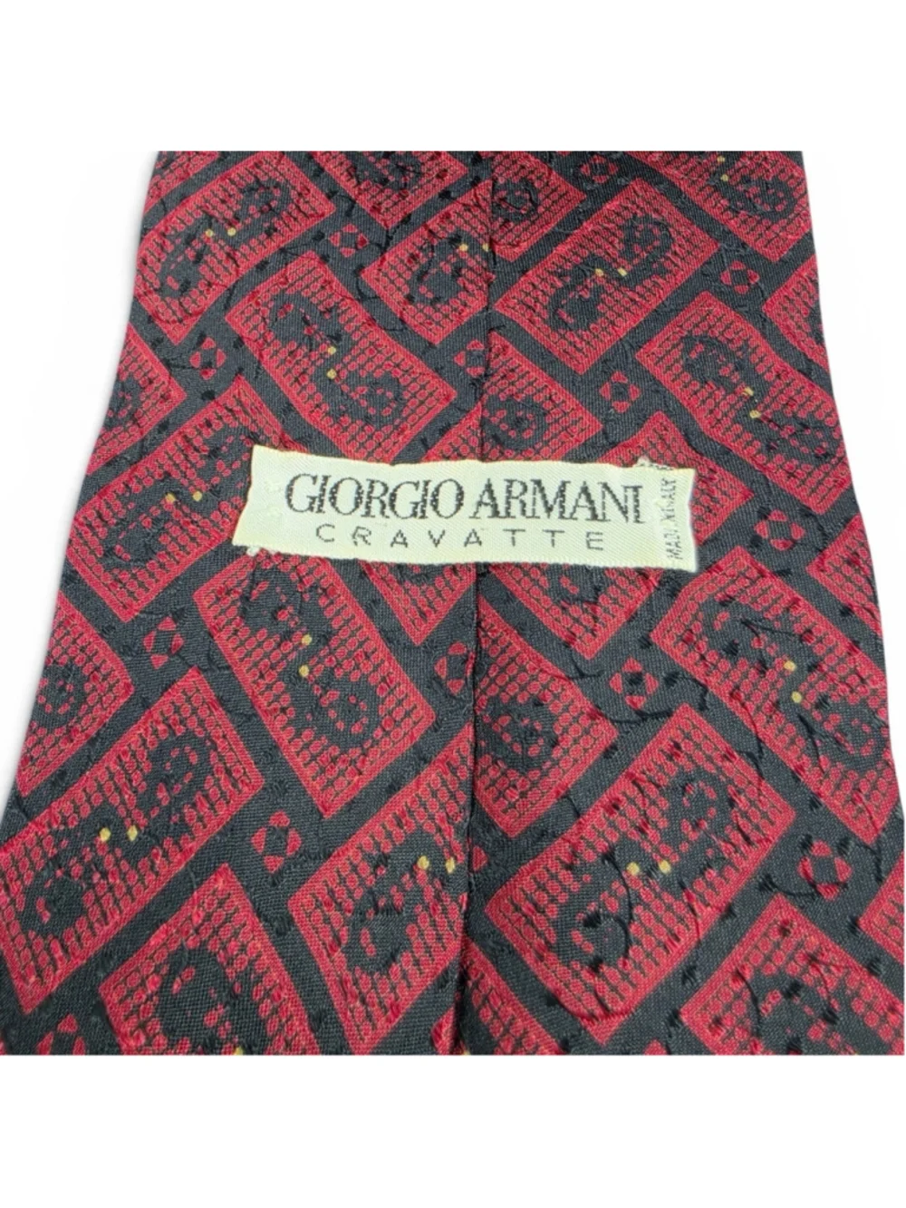 Vintage Giorgio Armani Cravatte Silk Necktie Red Black Paisley Geometric
